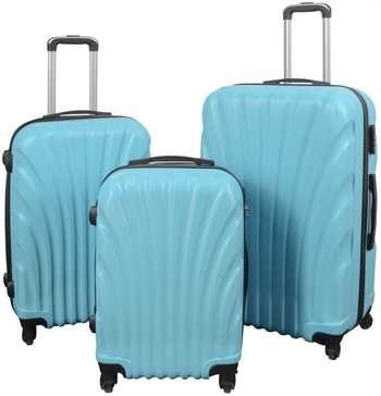 Koffertsett med 3 stk i forskjellige størrelser i lyseblå - Hard plast