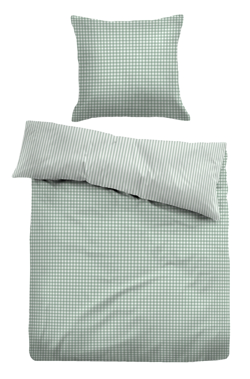 Rutet sengetøy 140x220 cm - Stripete sengetøy i 100% bomull - Grønn- Vendbar design - Tom Tailor Sengetøy ,  Enkelt sengetøy , Langt sengetøy 140x220 cm
