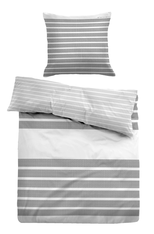 Gråstripet sengetøy 150x210 cm - Myk bomullsateng - Gråt og hvitt sengesett - Vendbart design - Tom Tailor Sengetøy ,  Enkelt sengetøy , Sengetøy 150x210 cm