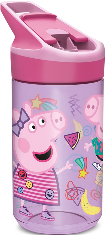 Peppa Gris - Drikkeflaske med vippefunksjon og sugerør - Peppa og Georg Gris