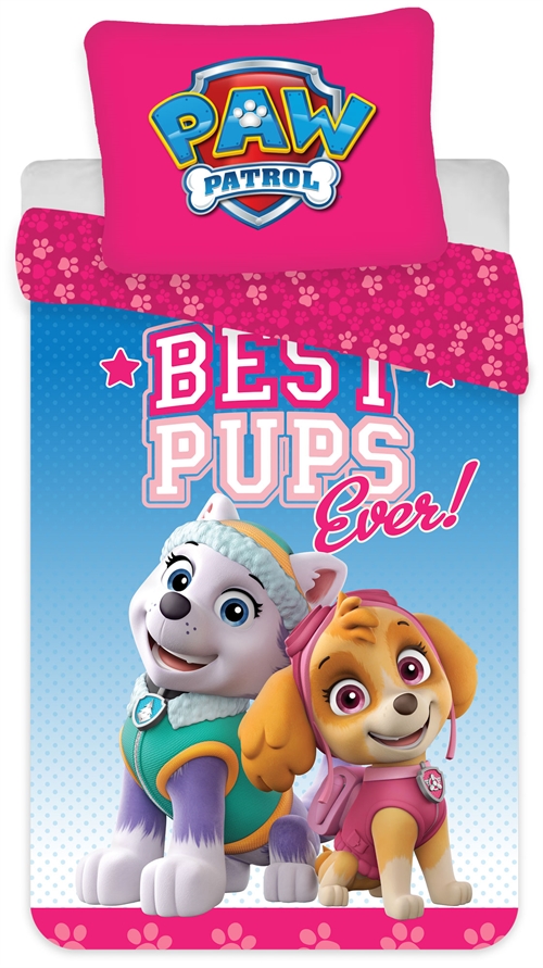 Rosa sengetøy 140x200 cm - Paw Patrol sengesett med Everest og Skye - Vendbart design - 100% bomull