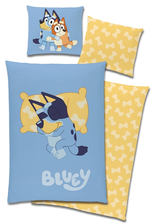 Bluey sengetøy mykt og deilig i 100% bomullsflanell - Sovende Bluey - 140x200 cm 2-i-1 designsengesett