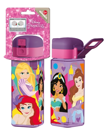 Disney Prinsesser drikkeflaske - med låse flipfunksjon - Snehvit, Rapunzel, Ariel, Jasmine, Belle og Askepott