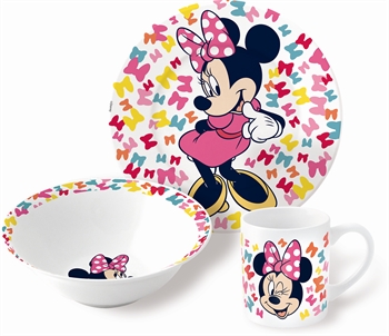 Minnie barneservise i keramikk - Spisesett i 3 deler for barn - Disney Minnie Mouse