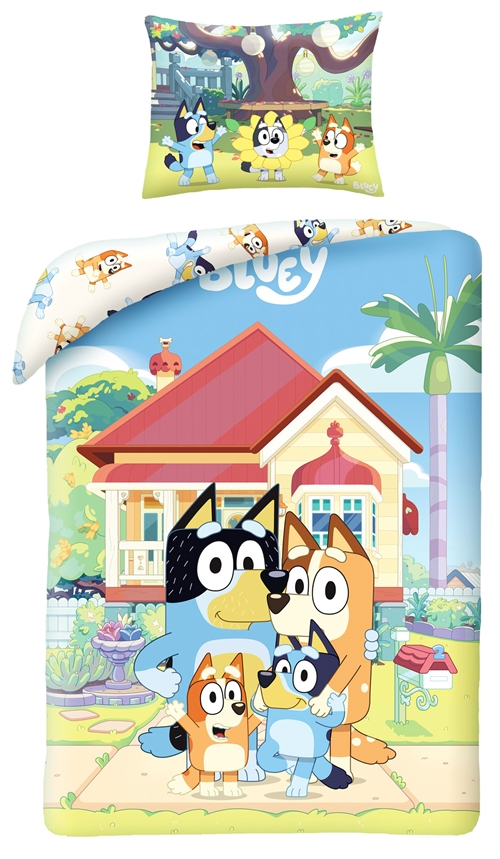 Bluey sengetøy - 100% myk bomull - 140x200 cm - Dynetrekk med 2 i 1 design - 100% bomullssengesett