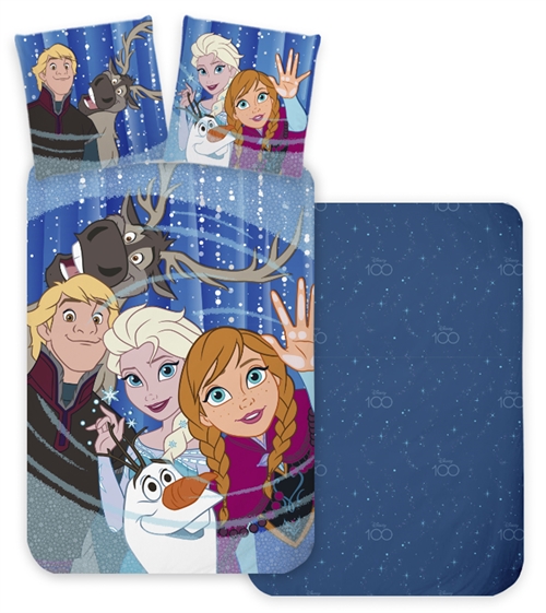 Frozen sengetøy - 140x200 cm - Anna, Elsa, Svend, Kristoffer og Olaf - 100% bomull sengesett Frozen