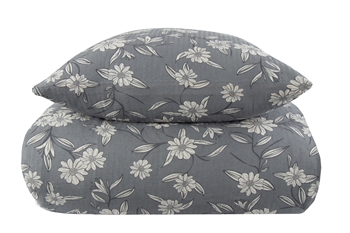 Kreppet - sengetøy king size 240x220 cm - Grey Leaves - Borg Living dobbeltdyne