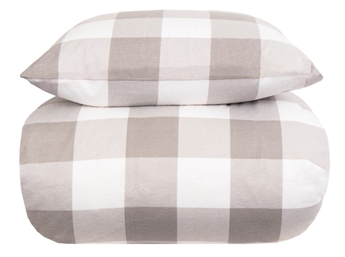 Sengetøy av flanell 240x220 cm - Check grey - King size sengesett - 100% bomullsflanell - By Night dobbelt dynetrekk