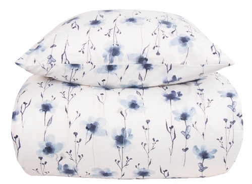 Sengetøy av flanell - 150x210 cm - Flower Blue - 100% bomullsflanell - By Night sengesett