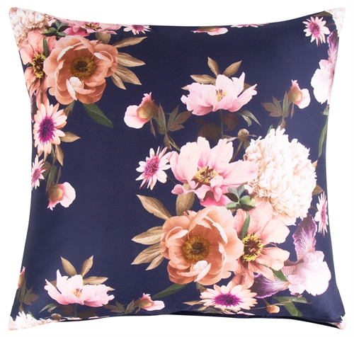 Putetrekk 60x63 cm - Dark blue flower - 2 i 1 design - Putetrekk i 100 % bomullssateng