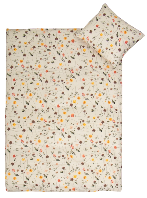 Sengetøy til junior 100x140 cm - Beige med vårblomster - Sengesett i 100% bomull