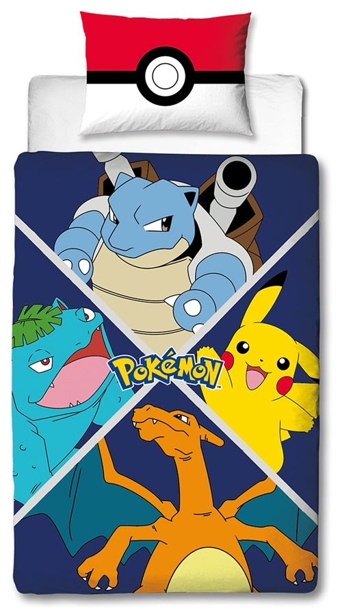 Pokemon sengetøy - 140x200 cm - Pikachu 2 i 1 sengesett - 100% bomull