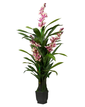 Kunstig orkidé 165 cm - 3 fiolette blomster - Cymbidium orkidé