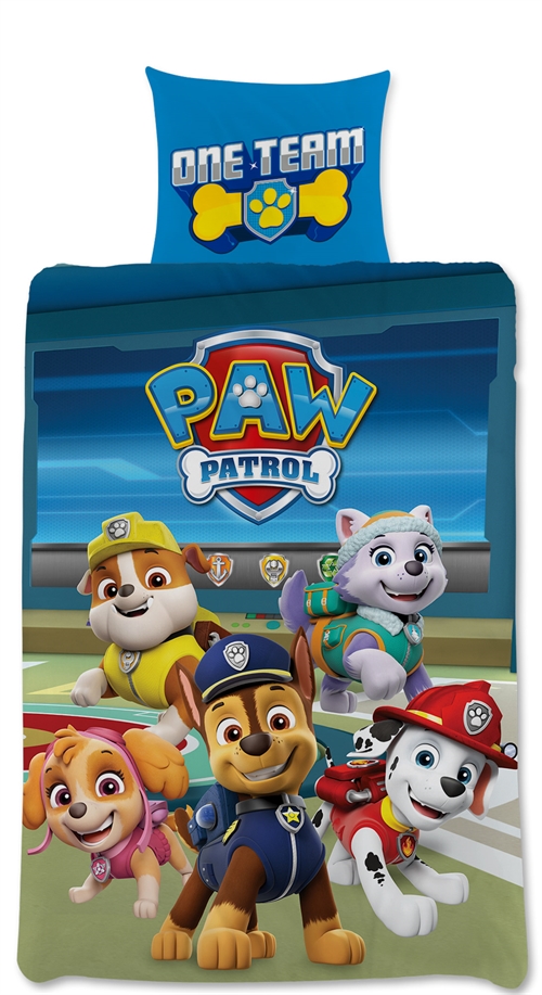 Paw Patrol sengetøy til junior 100x140 cm - One Team - 2 i 1 design - 100% bomull