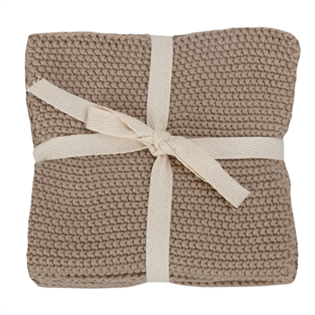 3 stk. strikkede kjøkkenkluter i beige - 27x27 cm - 100% bomull - Nordstrand Home