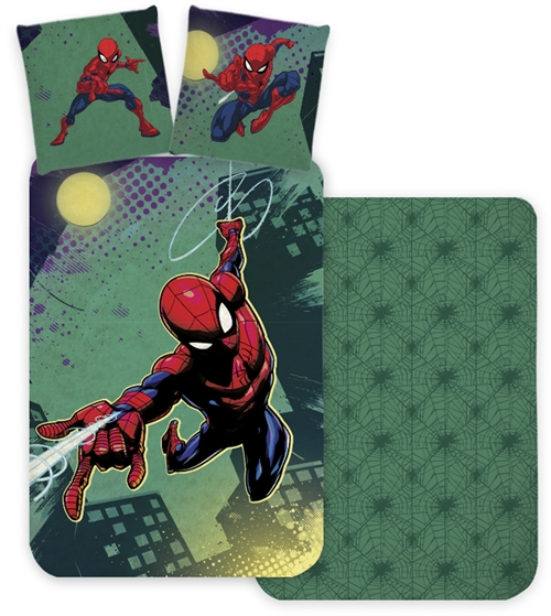 Spiderman sengetøy til junior - 100x140 cm - Flying - Vendbart design - 100% bomull